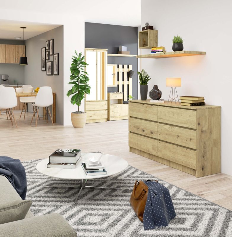 Akord K140 kommode i Artisan eg 138 cm med 6 skuffer, mat Artisan eg, 138x40x77 cm, 1 stk.