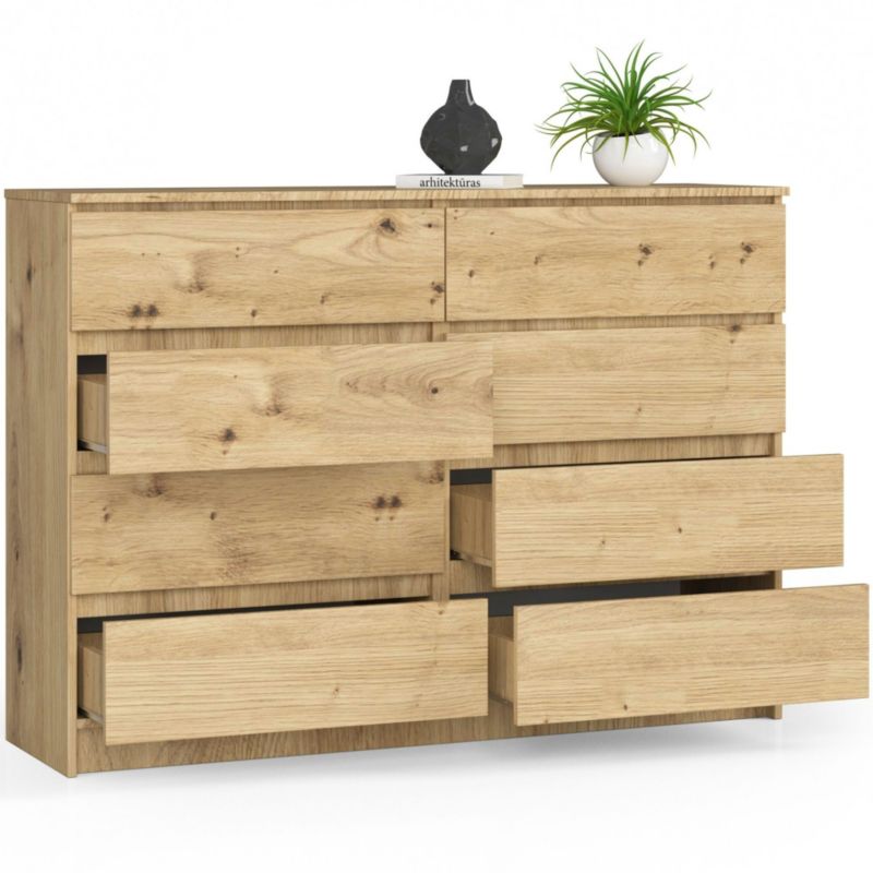 Kommode Akord K140 Eg Artisan 138 cm 8 skuffer farve Eg Artisan mat 138x40x99 cm 1 stk.