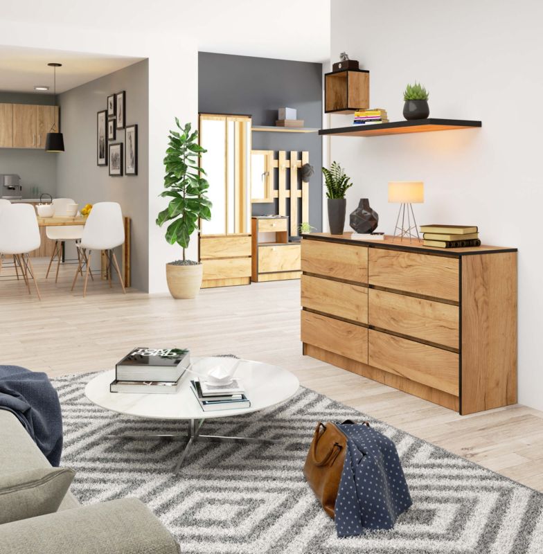 Akord K140 Kommode i Craft Eg 138 cm med 6 skuffer, mat Craft Eg, 138x40x77 cm, 1 stk.