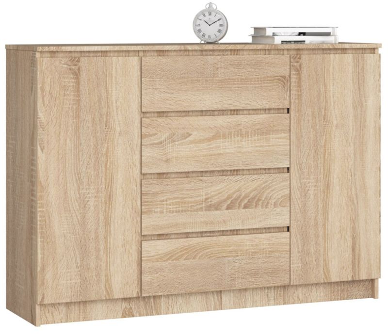Komoda Akord K140 Eg Sonoma 138 cm 2 Låger 4 Skuffer Mat 4 Hylder 138x40x99 cm