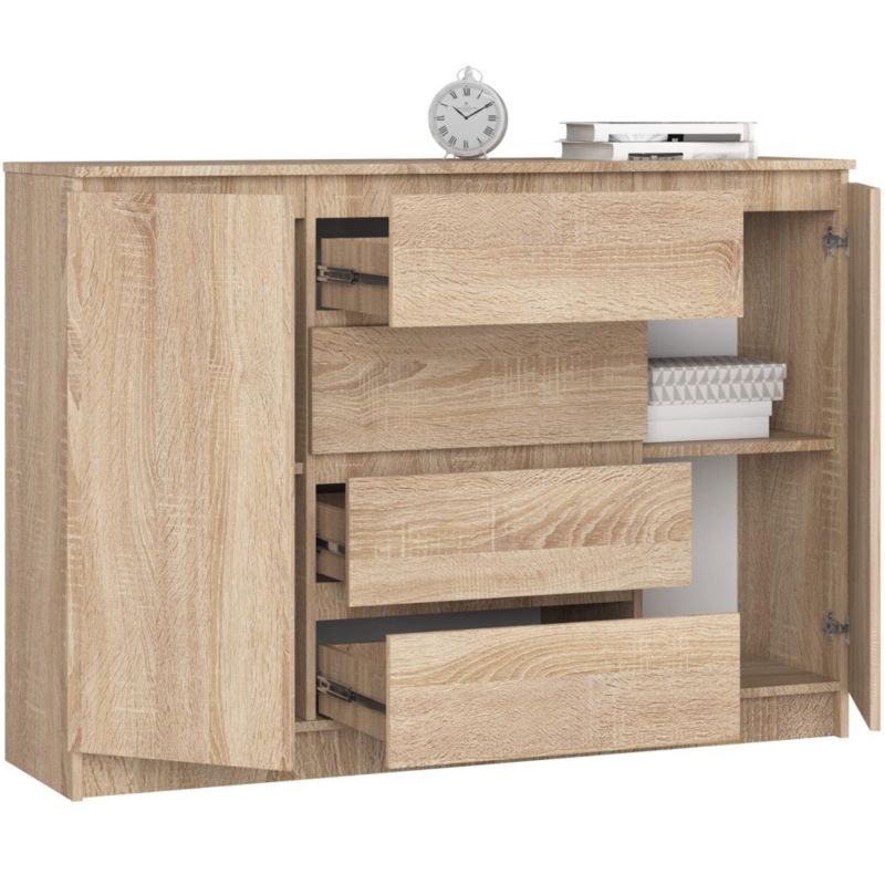Komoda Akord K140 Eg Sonoma 138 cm 2 Låger 4 Skuffer Mat 4 Hylder 138x40x99 cm