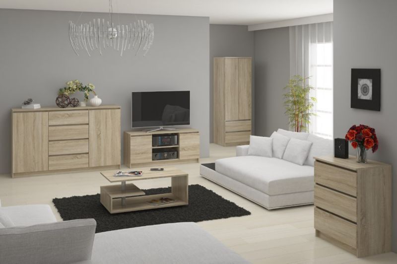 Komoda Akord K140 Eg Sonoma 138 cm 2 Låger 4 Skuffer Mat 4 Hylder 138x40x99 cm