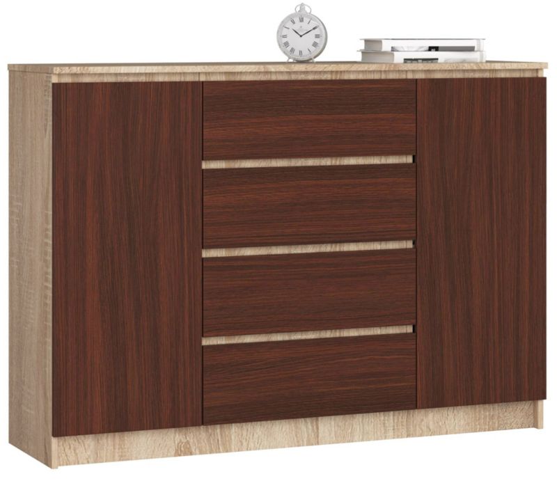 Kommode Akord K140 Eg Sonoma 138 cm 2 døre 4 skuffer wenge mat farve 4 hylder 138x40x99 cm 1 stk.