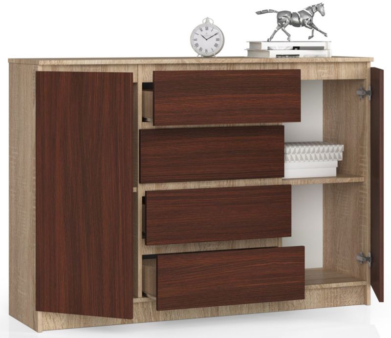 Kommode Akord K140 Eg Sonoma 138 cm 2 døre 4 skuffer wenge mat farve 4 hylder 138x40x99 cm 1 stk.