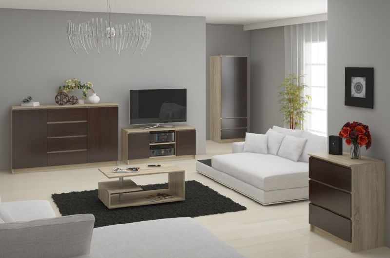 Kommode Akord K140 Eg Sonoma 138 cm 2 døre 4 skuffer wenge mat farve 4 hylder 138x40x99 cm 1 stk.