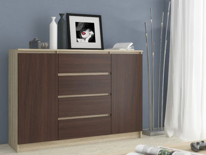 Kommode Akord K140 Eg Sonoma 138 cm 2 døre 4 skuffer wenge mat farve 4 hylder 138x40x99 cm 1 stk.