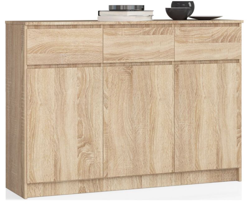Kommode Akord K140 Eg Sonoma 138 cm 3 døre 3 skuffer farve Eg Sonoma mat 6 hylder 138x40x99 cm 1 stk.