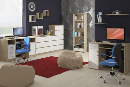 Kommode Akord K140 Eg Sonoma 138 cm 6 skuffer hvid mat 138x40x77 cm 1 stk.