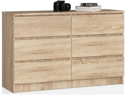 Akord K140 kommode i Sonoma eg 138 cm med 6 skuffer, mat Sonoma eg, 138x40x77 cm, 1 stk.