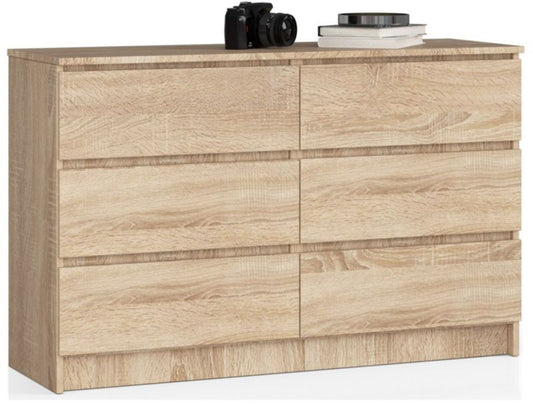 Akord K140 kommode i Sonoma eg 138 cm med 6 skuffer, mat Sonoma eg, 138x40x77 cm, 1 stk.