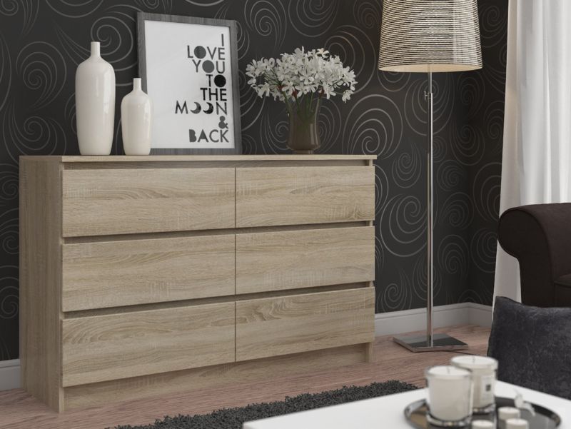 Akord K140 kommode i Sonoma eg 138 cm med 6 skuffer, mat Sonoma eg, 138x40x77 cm, 1 stk.