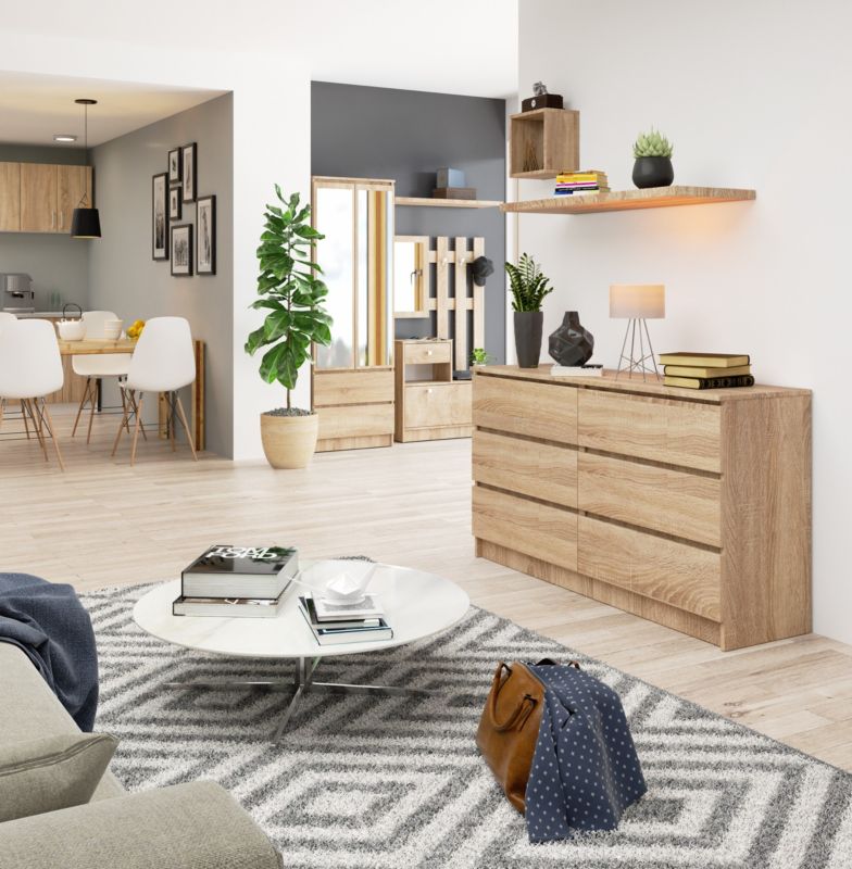 Akord K140 kommode i Sonoma eg 138 cm med 6 skuffer, mat Sonoma eg, 138x40x77 cm, 1 stk.