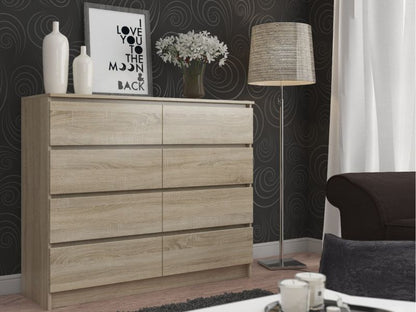 Kommode Akord K140 Eg Sonoma 138 cm 8 skuffer farve Eg Sonoma mat 138x40x99 cm 1 stk.