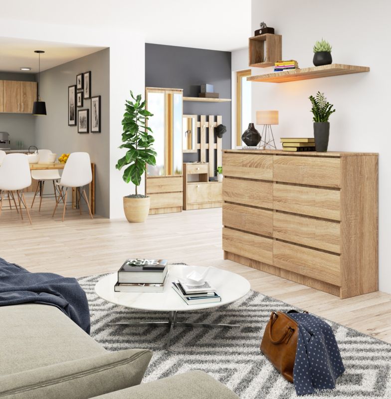 Kommode Akord K140 Eg Sonoma 138 cm 8 skuffer farve Eg Sonoma mat 138x40x99 cm 1 stk.