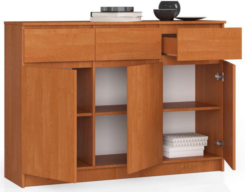 Kommode Akord K140 Olier 138 cm 3 døre 3 skuffer mat olieret farve 6 hylder 138x40x99 cm 1 stk.