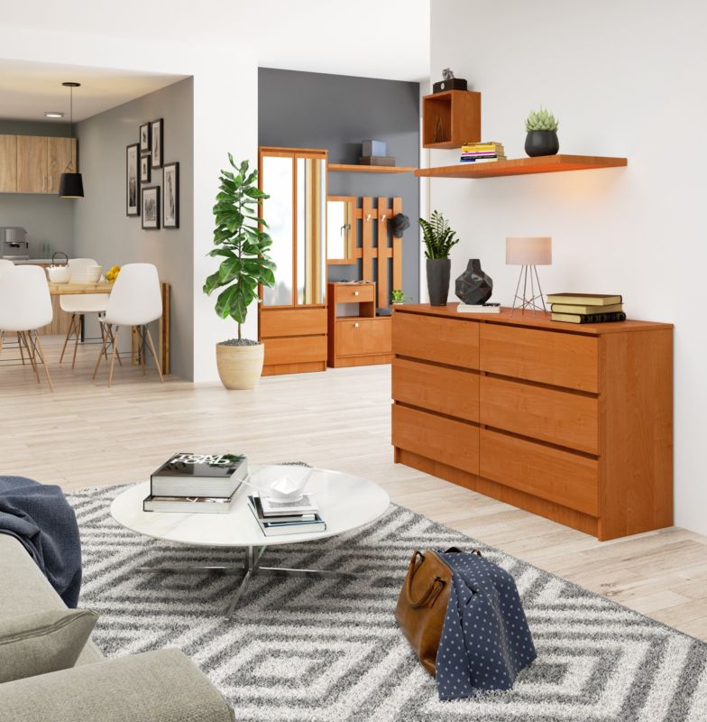 Kommode Akord K140 Elmetræ 138 cm 6 skuffer mat elmetræ 138x40x77 cm 1 stk.