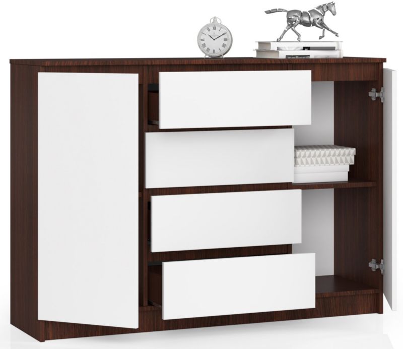 Kommode Akord K140 Wenge 138 cm 2 døre 4 skuffer hvid mat 4 hylder 138x40x99 cm 1 stk.