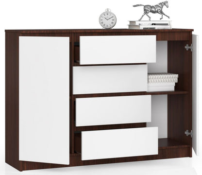 Kommode Akord K140 Wenge 138 cm 2 døre 4 skuffer hvid mat 4 hylder 138x40x99 cm 1 stk.