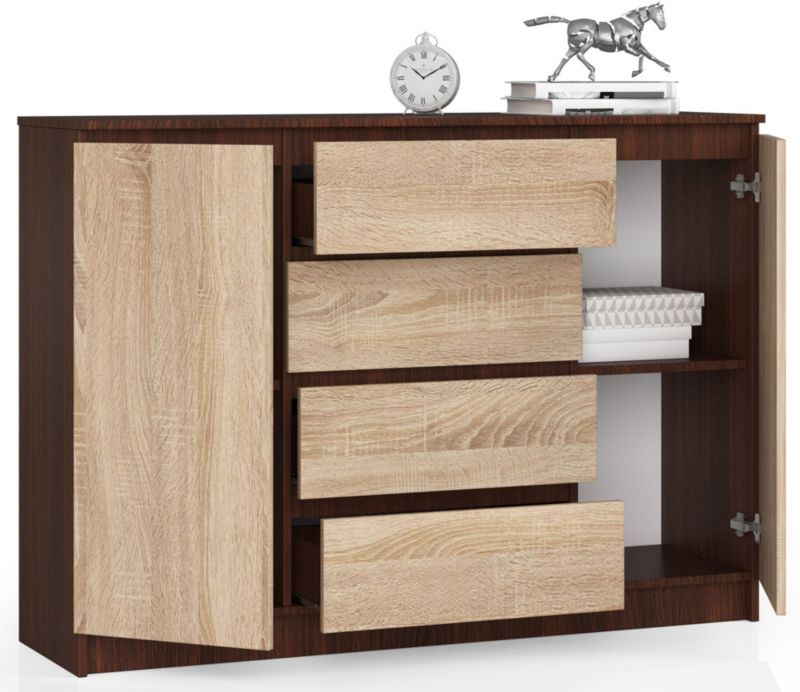 Komoda K140 138 cm 2 Døre 4 Skuffer Eg Sonoma Mat