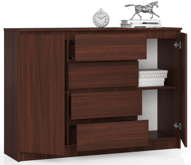 Kommode Akord K140 Wenge 138 cm 2 døre 4 skuffer mat Wenge farve 4 hylder 138x40x99 cm 1 stk.