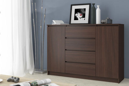 Kommode Akord K140 Wenge 138 cm 2 døre 4 skuffer mat Wenge farve 4 hylder 138x40x99 cm 1 stk.