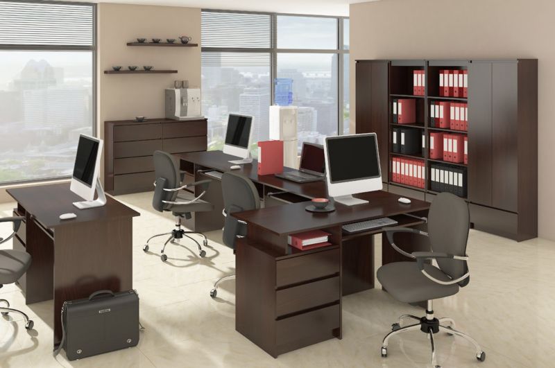 Kommode Akord K140 Wenge 138 cm 3 døre 3 skuffer mat Wenge farve 6 hylder 138x40x99 cm 1 stk.