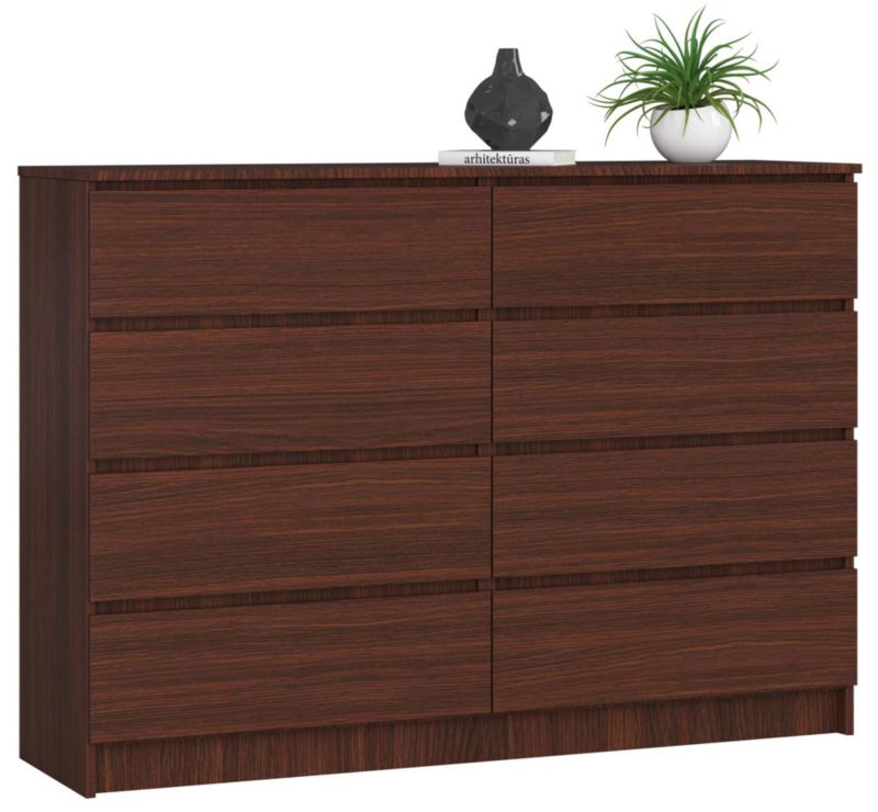 Akord K140 kommode i wenge 138 cm med 8 skuffer, mat wenge, 138x40x99 cm, 1 stk.