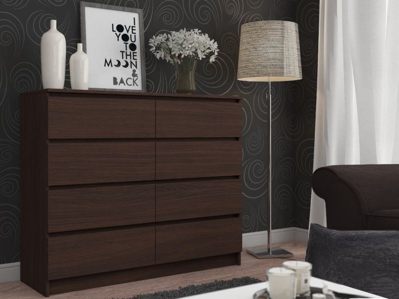 Akord K140 kommode i wenge 138 cm med 8 skuffer, mat wenge, 138x40x99 cm, 1 stk.