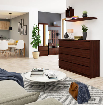 Akord K140 kommode i wenge 138 cm med 8 skuffer, mat wenge, 138x40x99 cm, 1 stk.