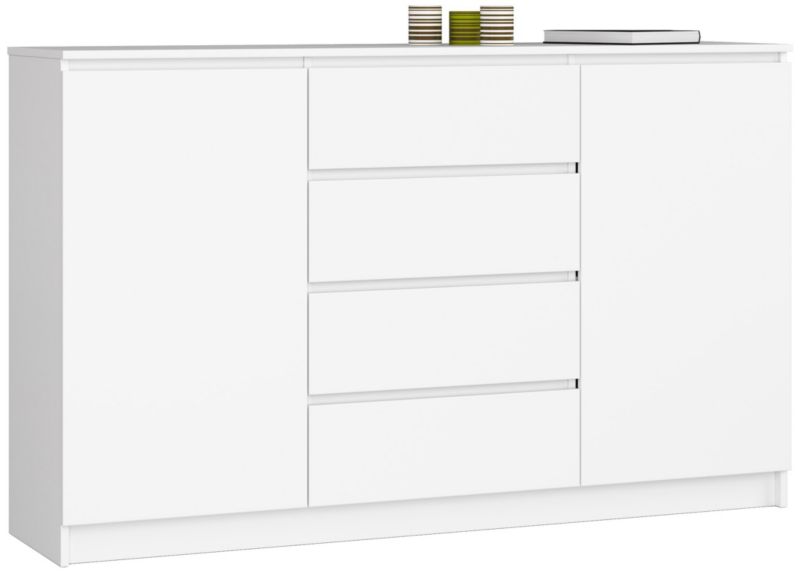 Komoda Akord K160 Hvid 160 cm 2 Låger 4 Skuffer Mat 4 Hylder 160x40x99 cm
