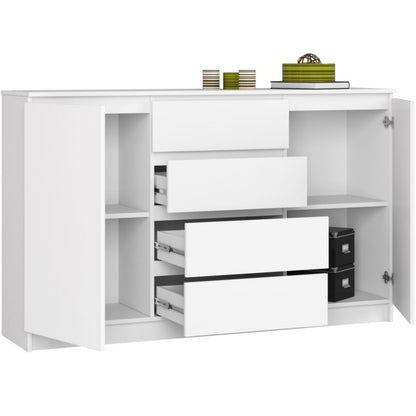 Komoda Akord K160 Hvid 160 cm 2 Låger 4 Skuffer Mat 4 Hylder 160x40x99 cm