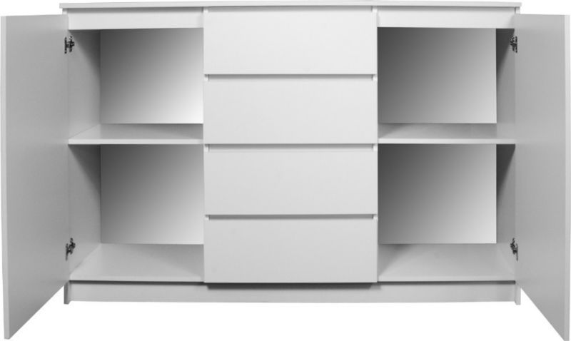 Komoda Akord K160 Hvid 160 cm 2 Låger 4 Skuffer Mat 4 Hylder 160x40x99 cm