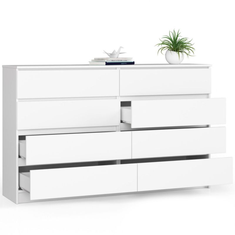 Kommode Akord K160 hvid 160 cm med 8 skuffer, mat hvid, 160x40x99 cm, 1 stk.