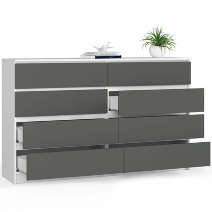 Kommode Akord K160 hvid 160 cm 8 skuffer grafitgrå mat 160x40x99 cm 1 stk.