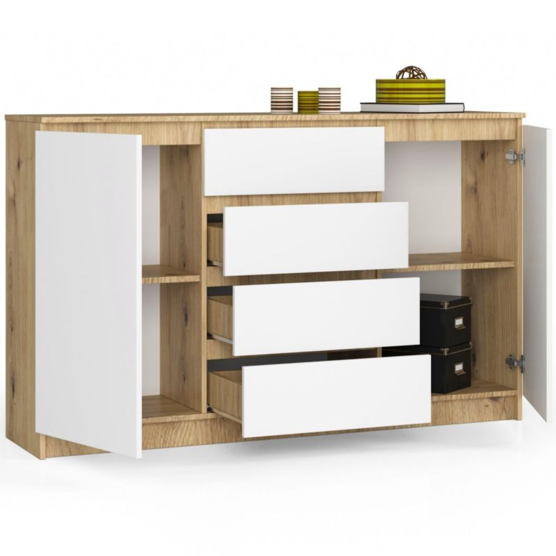 Kommode Akord K160 Artisan Eg 160 cm 2 døre 4 skuffer hvid mat 4 hylder 160x40x99 cm 1 stk.