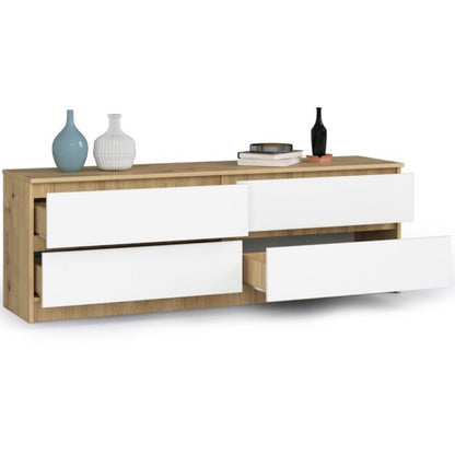 Kommode Akord K160 Eg Artisan 160 cm 4 skuffer hvid mat 160x40x55 cm 1 stk.