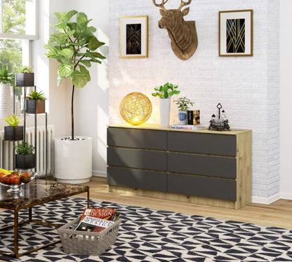 Kommode Akord K160 Eg Artisan 160 cm 6 skuffer mat grafitgrå 160x40x77 cm 1 stk.