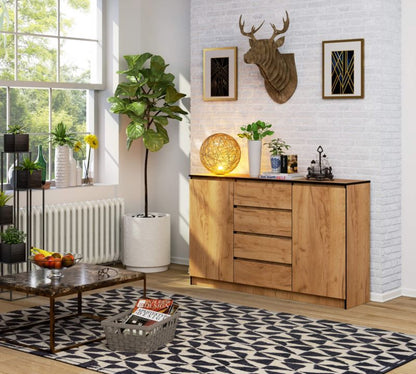 Kommode Akord K160 Eg Craft 160 cm 2 døre 4 skuffer farve Eg Craft mat 4 hylder 160x40x99 cm 1 stk.