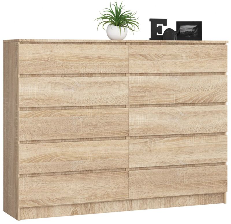 Kommode Akord K160 Eg Sonoma 160 cm 10 skuffer farve Eg Sonoma mat 160x40x121 cm 1 stk.