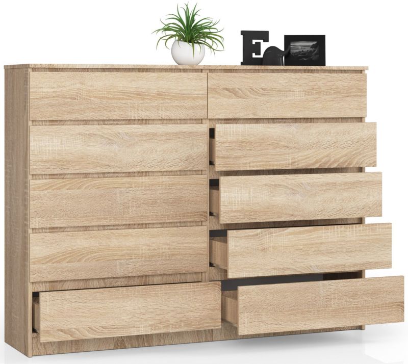 Kommode Akord K160 Eg Sonoma 160 cm 10 skuffer farve Eg Sonoma mat 160x40x121 cm 1 stk.