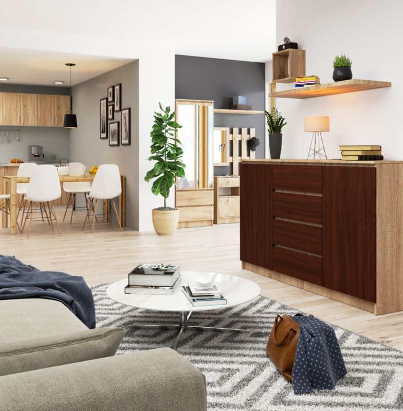 Kommode Akord K160 Eg Sonoma 160 cm 2 døre 4 skuffer mat Wenge farve 4 hylder 160x40x99 cm 1 stk.