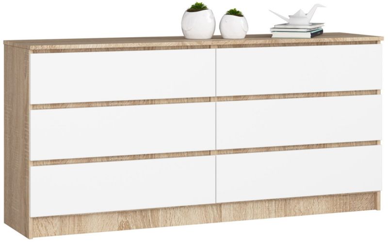 Kommode Akord K160 Eg Sonoma 160 cm 6 skuffer mat hvid 160x40x77 cm 1 stk.