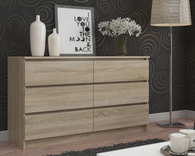 Kommode Akord K160 Eg Sonoma 160 cm 6 skuffer i mat eg Sonoma finish 160x40x77 cm 1 stk.