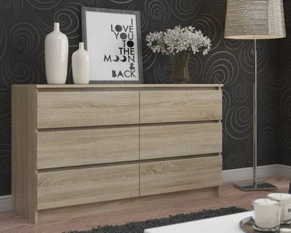 Kommode Akord K160 Eg Sonoma 160 cm 6 skuffer i mat eg Sonoma finish 160x40x77 cm 1 stk.