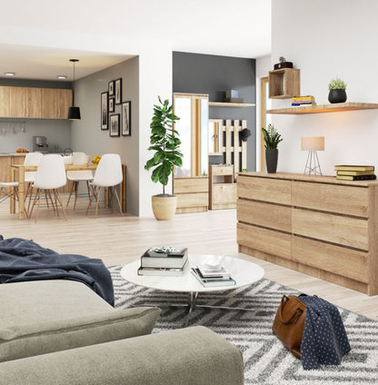 Kommode Akord K160 Eg Sonoma 160 cm 6 skuffer i mat eg Sonoma finish 160x40x77 cm 1 stk.