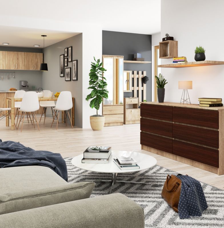 Kommode Akord K160 Eg Sonoma 160 cm 6 skuffer mat Wenge 160x40x77 cm 1 stk.