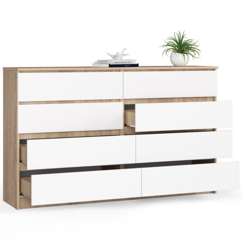 Kommode Akord K160 Eg Sonoma 160 cm 8 skuffer mat hvid 160x40x99 cm 1 stk.