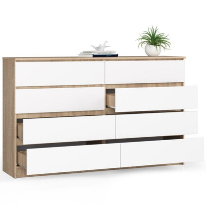 Kommode Akord K160 Eg Sonoma 160 cm 8 skuffer mat hvid 160x40x99 cm 1 stk.