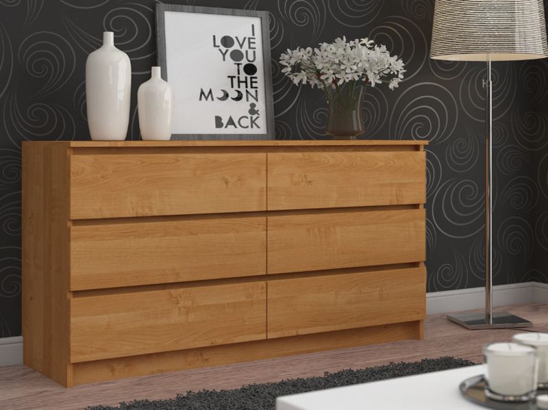 Akord K160 kommode i mat oliet ask 160 cm med 6 skuffer 160x40x77 cm 1 stk.