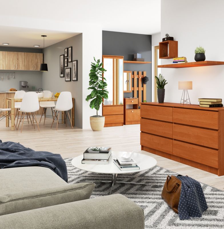 Akord K160 kommode i mat oliet ask 160 cm med 6 skuffer 160x40x77 cm 1 stk.